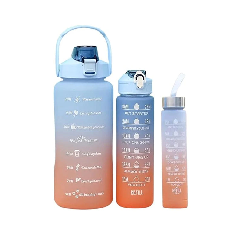 Kit 3 Garrafas De Água Squeeze Para Academia, Passeios e Para o Dia Dia 2000ml + 900ml + 300ml