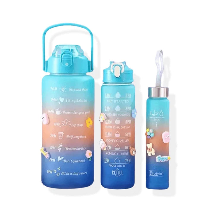 Kit 3 Garrafas De Água Squeeze Para Academia, Passeios e Para o Dia Dia 2000ml + 900ml + 300ml